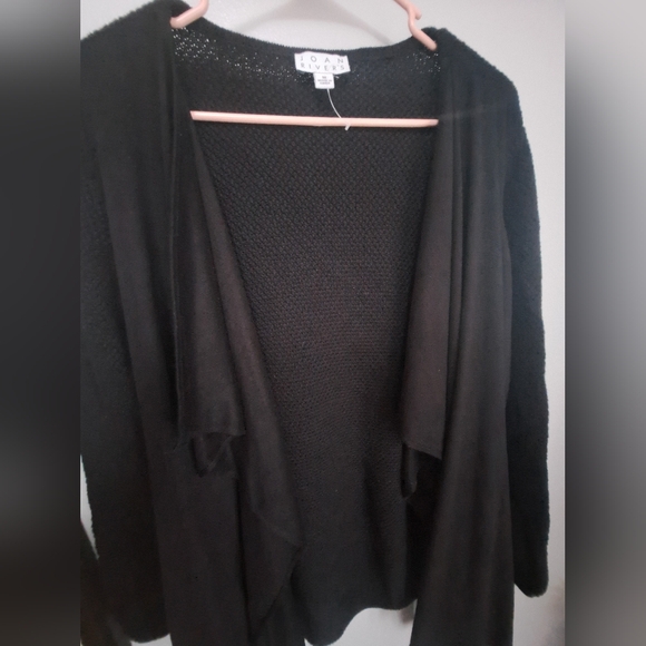 Joan Rivers Plush Faux Suede Waterfall Front Black Cardigan Size M - Picture 5 of 8